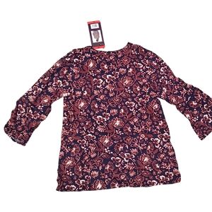 Gloria Vanderbilt Floral Blouse in Navy and Coral